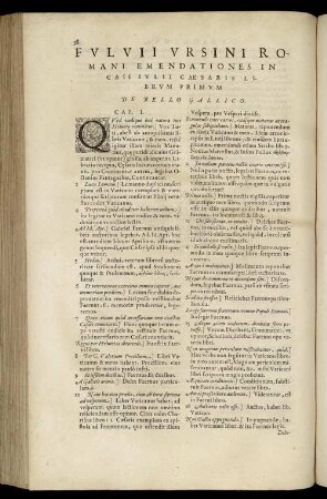 Fulvii Ursini Romani Emendationes In Caii Iulii Caesaris Librum Primum.