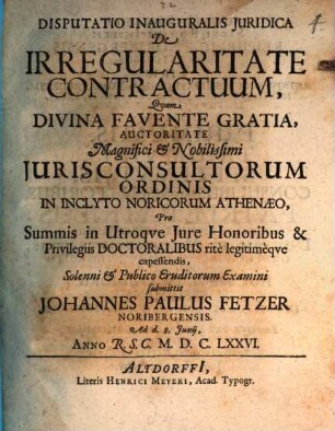 Disputatio Inauguralis Juridica De Irregularitate Contractuum
