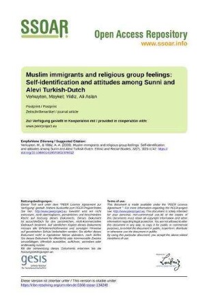 Muslim immigrants and religious group feelings: Self-identification and attitudes among Sunni and Alevi Turkish-Dutch