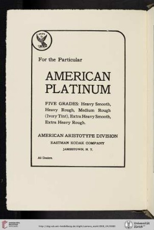 American Aristotype Division, Eastman Kodak Company [American Platinum Paper]