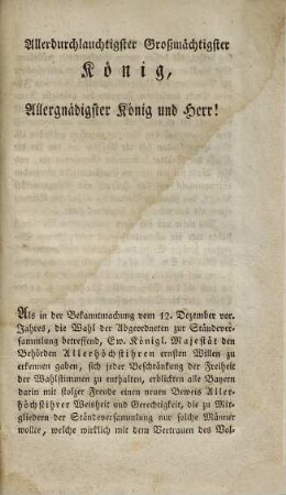 Vorstellungen der Bürger und Einwohner zu Würzburg und Bamberg an Seine Majestät den König Ludwig von Bayern über die Freiheit der Presse und der Landständewahl