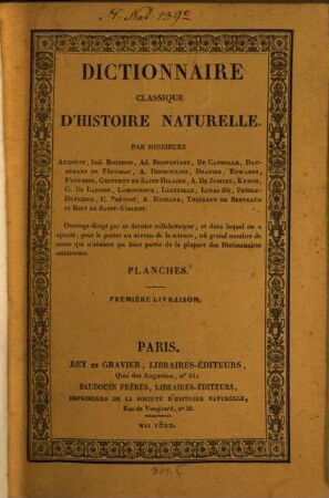 Dictionnaire classique d'histoire naturelle, [17]. Planches