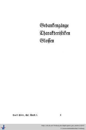 Gedankengänge. Charakteristiken. Glossen.