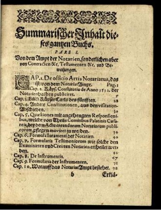 Pars I. Von dem Ampt der Notarien, Sonderlichen von Contracten, Testamenten und Beweisungen