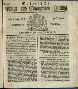 Nr. 50, Sonnabend, den 22sten Junii 1816