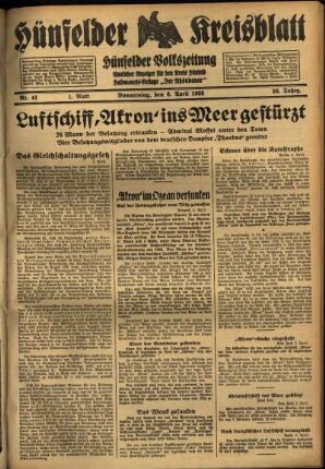 Erste Ausgabe vom Donnerstag, den 06. April 1933.