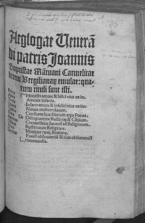 Aeglogae Joannis Baptistae Mantuani Carmelitae decem Vergilianarum emulae