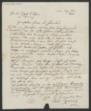 Brief an B. Schott's Söhne : 29.11.1851