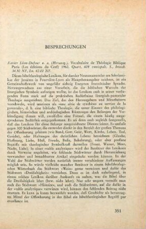 351-352 [Rezension] Vocabulaire de théologie biblique