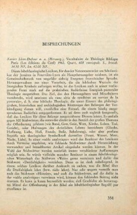 351-352 [Rezension] Vocabulaire de théologie biblique