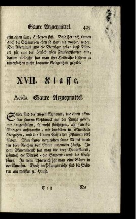 XVII. Klasse. Acida. Saure Arzneymittel.