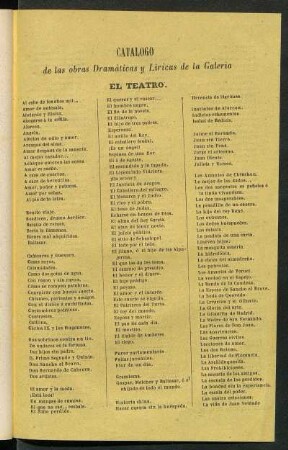 Catálogo de las obras Dramáticas y Líricas de la Galería