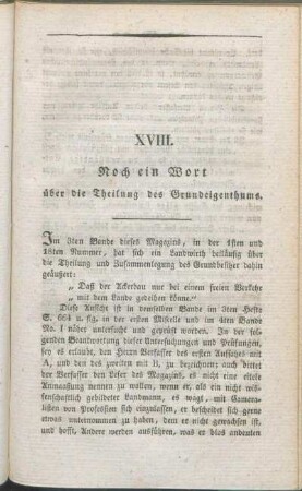 XVIII. Noch ein Wort über die Theilung des Grundeigenthums.