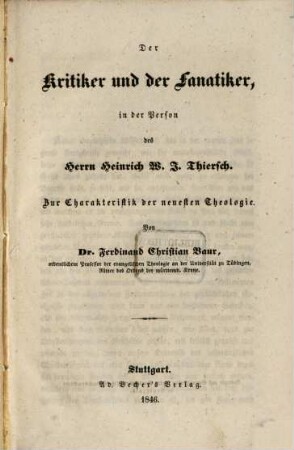 Der Kritiker und der Fanatiker, in der Person des Herrn Heinrich W. J. Thiersch