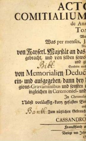 Actorum Comitialium Publicorum de Anno ... Tomus ..., 1743,1