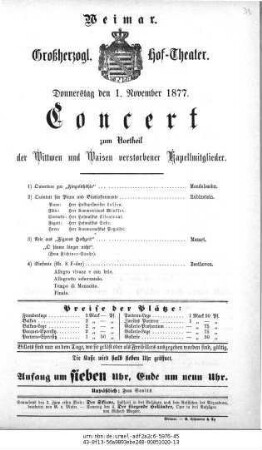 Concert zum Vortheil der Wittwen und Waisen verstorbener Kapellmitglieder