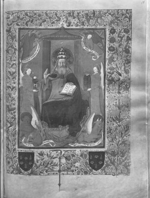 Missale ad usum ecclesiae Nannetensis / Missale, ad usum ecclesiae Nannetensis — Pantokrator mit Symbolen für den Alten und Neuen Bund sowie Evangelistensymbolen, Folio fol. 136