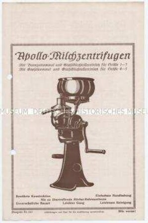 Apollo-Milchzentrifugen / Prospekt Nr. 240