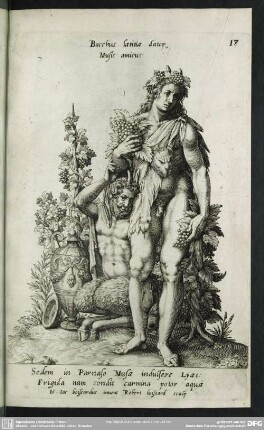 Bacchus laetitiae dator Musis amicus, Sedem in Parnaso Musae indussere Lyaeo: Frigida nam condit carmina potor aquae
