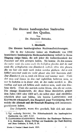 Die ältesten hamburgischen Stadtrechte und ihre Quellen.