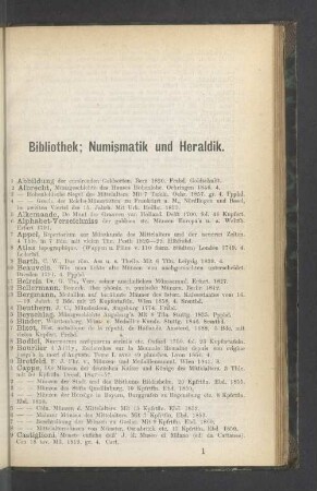 Bibliothek; Numismatik und Heraldik