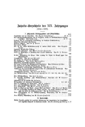 Inhalts-Verzeichnis des XIX. Jahrgangs