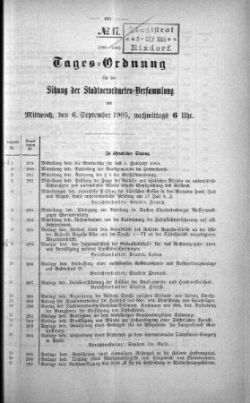 Tages-Ordnung, 06. September 1905