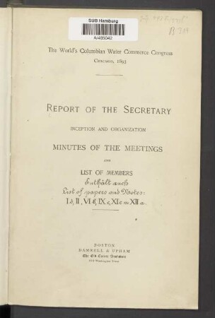 The World's Columbian Water Commerce Congress : Chicago 1893 ; [World's Columbian Exposition]
