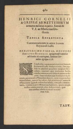 Tabula Abbreviata Commentariorum in artem brevem Raymundi Lullii.