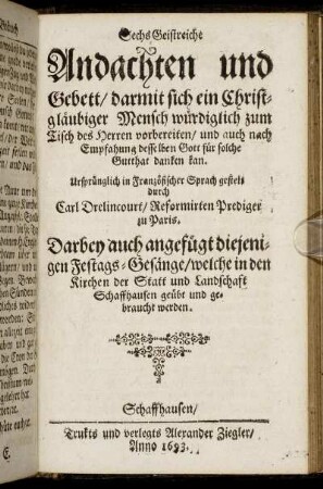 Hymni, Oder Lob-Gesänge/ so an den jährlichen hohen Fest-Tagen gesungen werden / Zu vier Stimmen ausgesetzt/ mit Fleiß übersehen und corrigirt durch C. L.