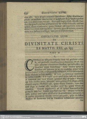 Observatione LXVIII. De Divinitate Christi, Ex Matth. XXII. 42. sqq.