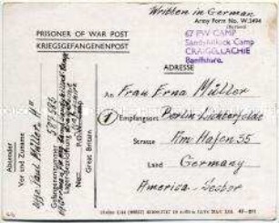 Vordruckpostkarte aus einem britischen Kriegsgefangenenlager - Personenkonvolut