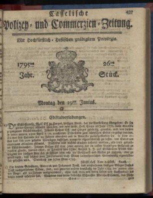 26tes Stueck, Montag den 29ten Junius 1795
