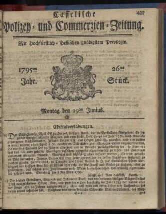 26tes Stueck, Montag den 29ten Junius 1795