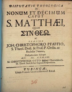 Disp. theol. in nonum et decimum caput S. Matthaei