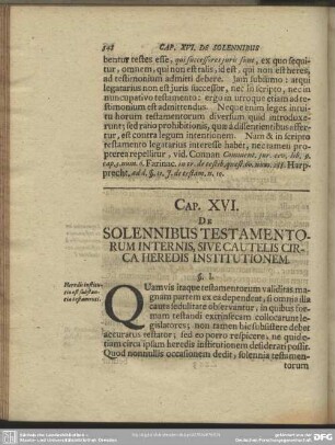 Cap. XVI. De Solennibus Testamentorum Internis, Sive Cautelis Circa Heredis Institutionem