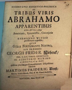 Diss. ... de tribus viris, Abrahamo apparentibus, Genes. 18, 1