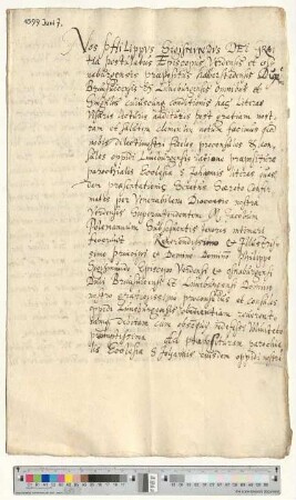 Philipp Sigismund, postulierter Bischof von Verden, transsumiert eine Präsentation der Bürgermeister und Ratsmannen und ernennt Dr. Henricus van Senden zum Propst von St. Johannis [lat].