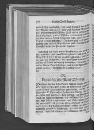 CC. Extract der Lehn=Banco Ordnung.