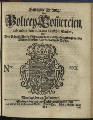 Nro. XXX, Montags, den 23. Julius 1736