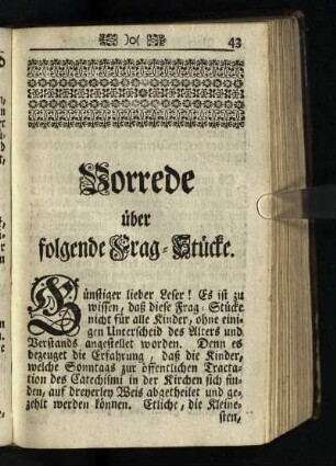 Vorrede ueber folgende Frag-Stuecke