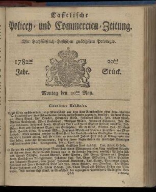 20tes Stueck, Montag den 20ten May. 1782