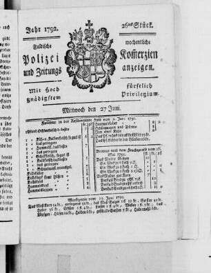 26tes Stück., Ausgabe vom 27. Juni 1792