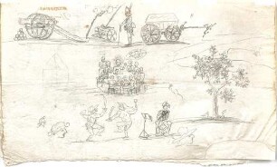 Gärtner, Friedrich von; Frühe Zeichnungen - Gefechtsszene, Baum u. diverse Szenen (Studien)