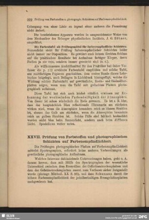 XXVII. Prüfung von Farbstoffem und photographischen Schichten auf Farbenempfindlichkeit