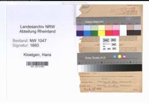 Entnazifizierung Hans Kloetgen , geb. 01.08.1901 (Lehrer)