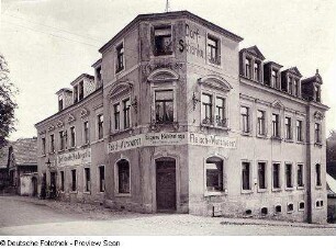 Gorbitz (Dresden-Gorbitz), Uthmannstraße 18. Wohnhaus mit Dorfschänke Niedergorbitz und Fleischerei. Eckansicht