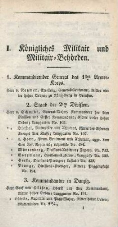I. Königliches Militair und Militair-Behörden