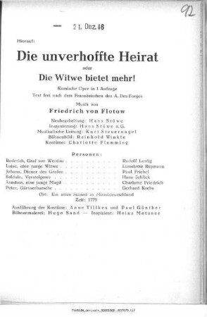 Die unverhoffte Heirat oder Die Witwe bietet mehr!