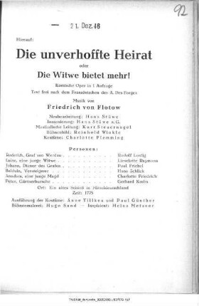 Die unverhoffte Heirat oder Die Witwe bietet mehr!
